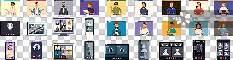 视频通话图标集 视频会议在线通话图片素材