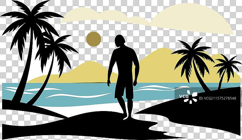 黑色剪影风格的沙滩图片素材