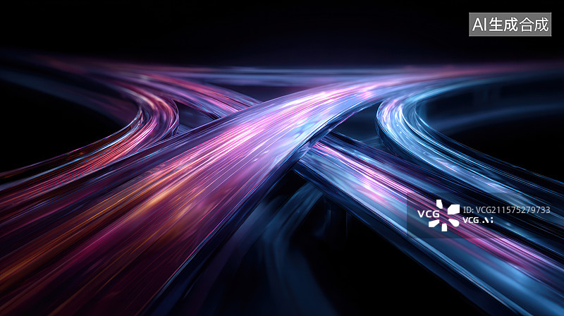 【AI数字艺术】霓虹光影下的速度轨迹图片素材
