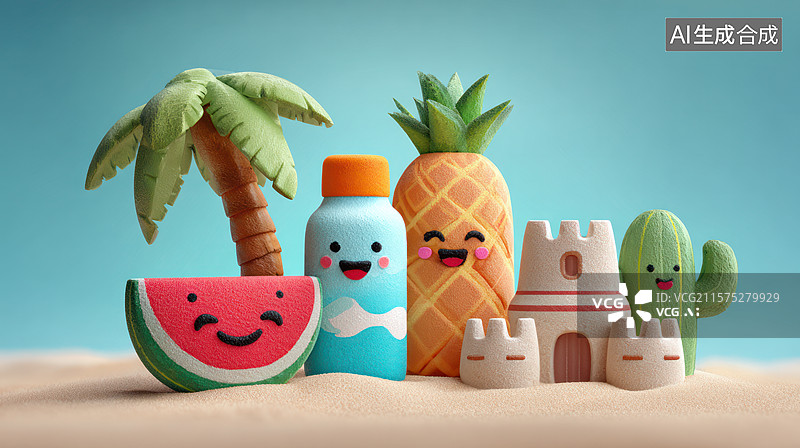 【AI数字艺术】夏日海滩的甜蜜童趣图片素材
