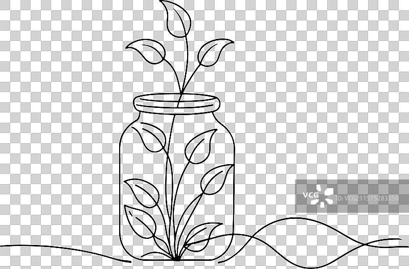 从玻璃罐中长出的植物与硬币图片素材