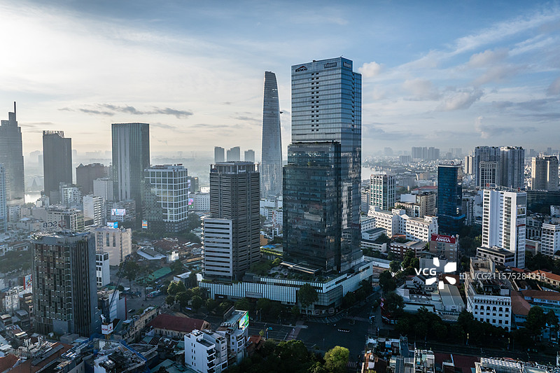 越南胡志明市城市高楼天际线风光航拍图片素材