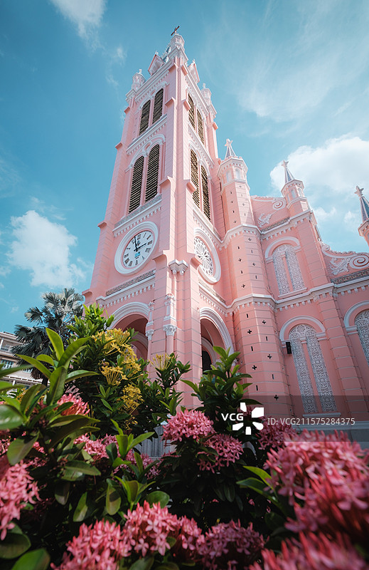 越南胡志明市新定天主堂粉红教堂风光图片素材