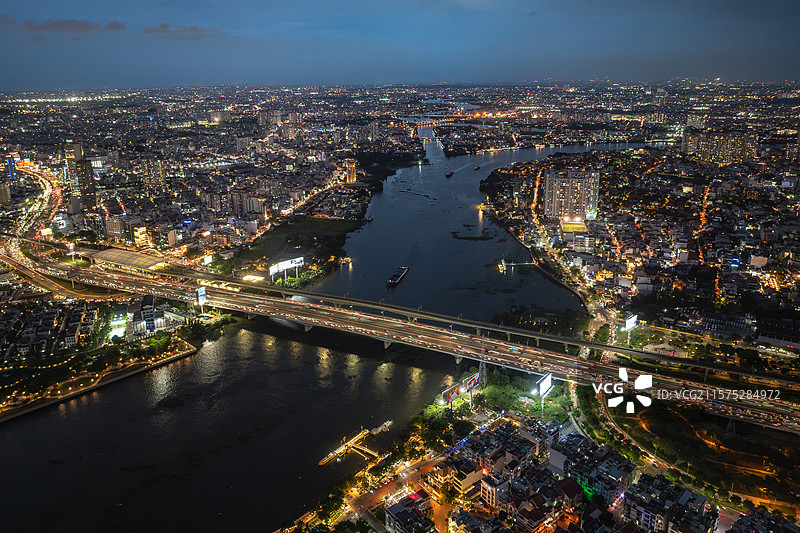 越南胡志明市西贡河城市运河航拍风光图片素材