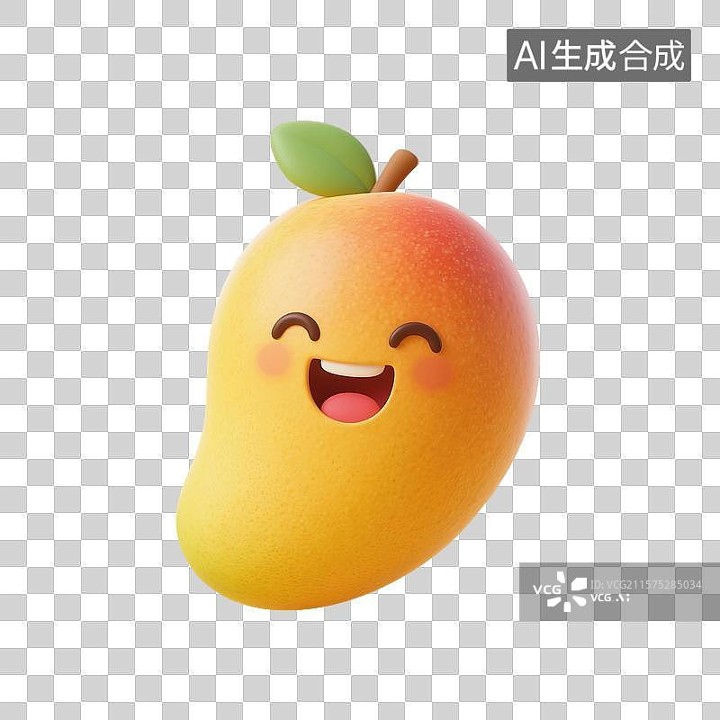 【AI数字艺术】3D渲染，可爱的卡通芒果，夏天水果免抠元素图片素材