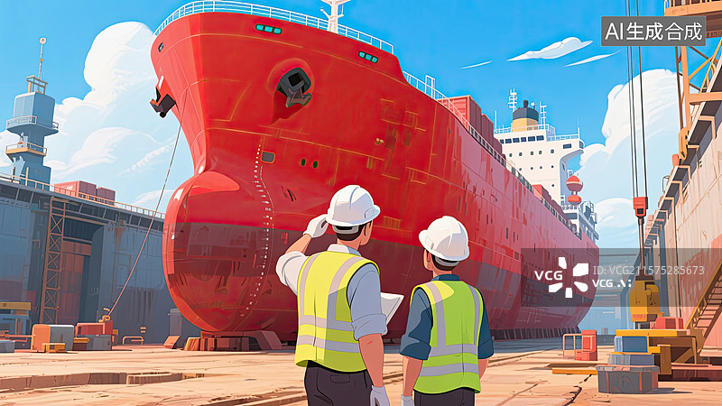 【AI数字艺术】3D，工程师，轮船，干船坞，插画图片素材