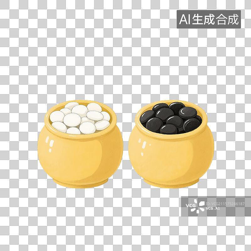【AI数字艺术】国风手绘插画，围棋，五子棋，棋子，棋盒，装在陶瓷罐子里的围棋，免抠元素图片素材