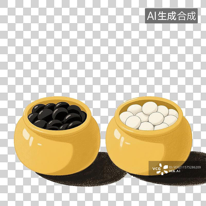 【AI数字艺术】国风手绘插画，围棋，五子棋，棋子，棋盒，装在陶瓷罐子里的围棋，免抠元素图片素材