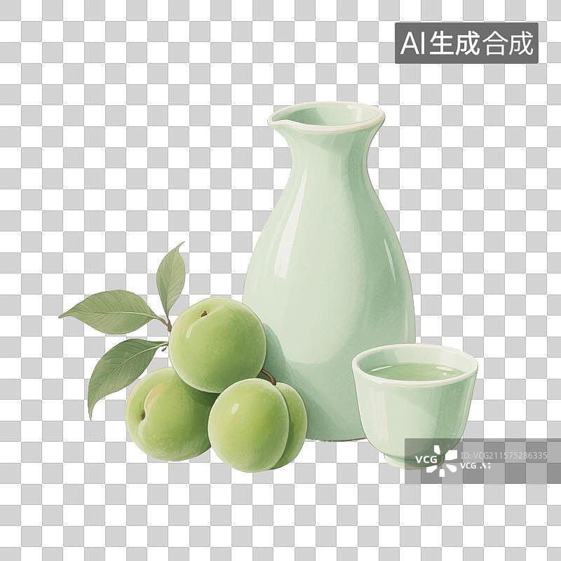 【AI数字艺术】国风手绘插画，青梅酒，梅子酒，米酒，酒壶，酒坛子，酒杯，传统文化，酒文化，免抠元素图片素材