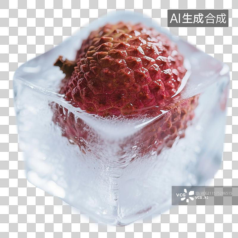 【AI数字艺术】冰块里的荔枝，冰块，水果，水果茶，夏天免抠元素图片素材