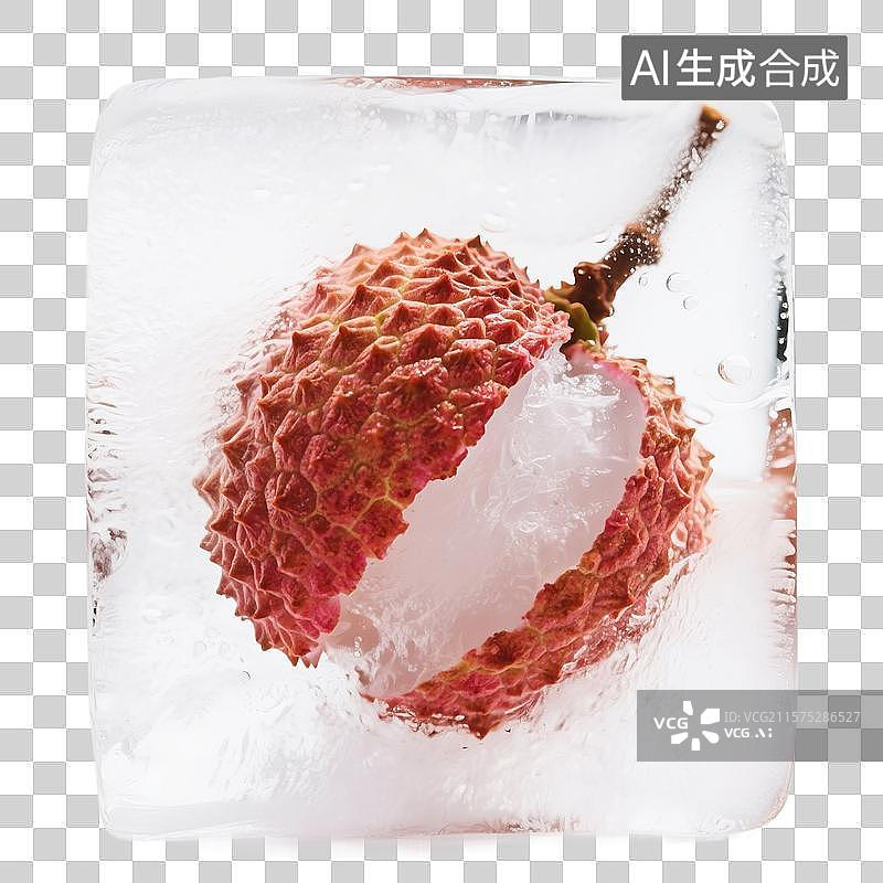 【AI数字艺术】冰块里的荔枝，冰块，水果，水果茶，夏天免抠元素图片素材