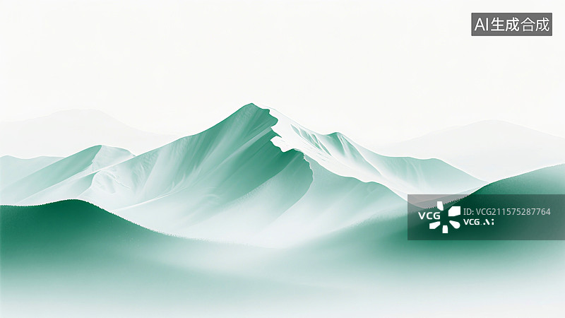 【AI数字艺术】柔和色调下的抽象山峦起伏，远处雪山矗立，展现出宁静而梦幻的自然景观图片素材