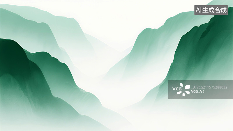 【AI数字艺术】淡绿色水墨画风格的山峦起伏背景图图片素材