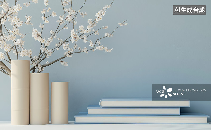 【AI数字艺术】书架上的春天时光图片素材