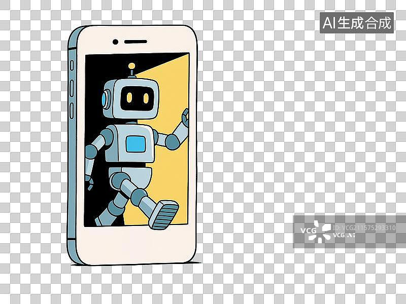 【AI数字艺术】从手机屏幕走出的漫画机器人图片素材