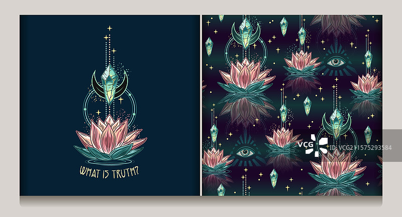 神秘图案标签与莲花水晶图片素材