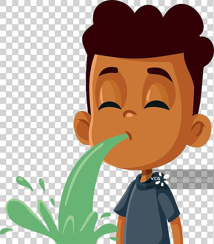 生病的男孩呕吐，感到恶心的角色图片素材