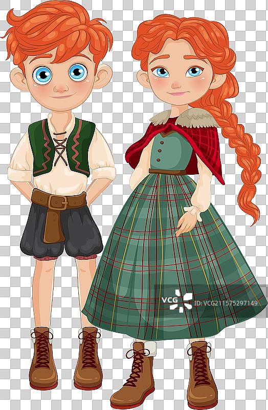两个穿着传统苏格兰服饰的孩子图片素材