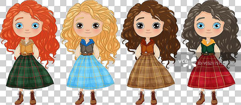 四个不同发色的女孩图片素材