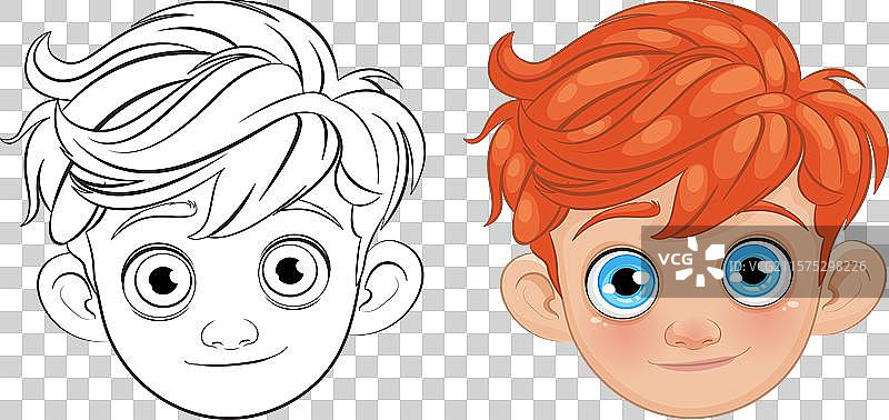 男孩面孔的彩色和轮廓版本图片素材