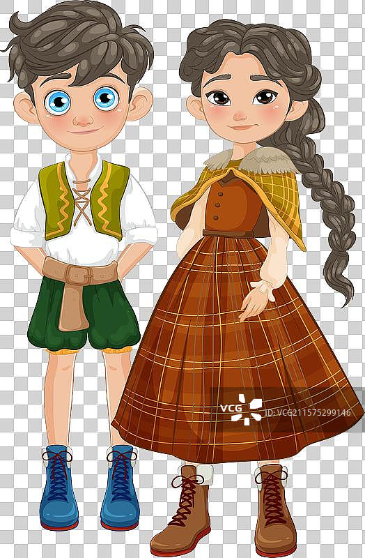 两个穿着传统民俗服饰的人物图片素材