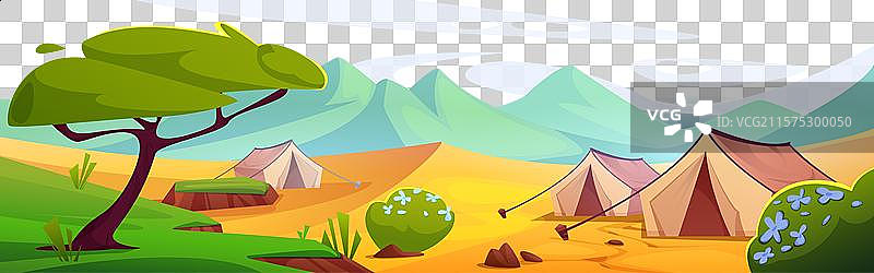 非洲草原沙漠上的露营帐篷图片素材