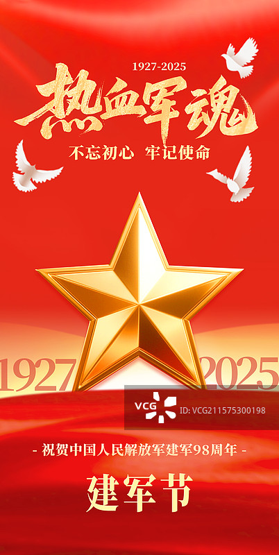 建军节庆祝红色党政军人部队竖版海报图片素材