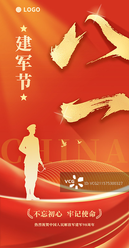 建军节庆祝红色党政军人部队竖版海报图片素材