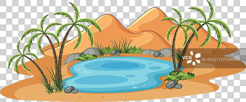 沙漠景观中的宁静绿洲图片素材