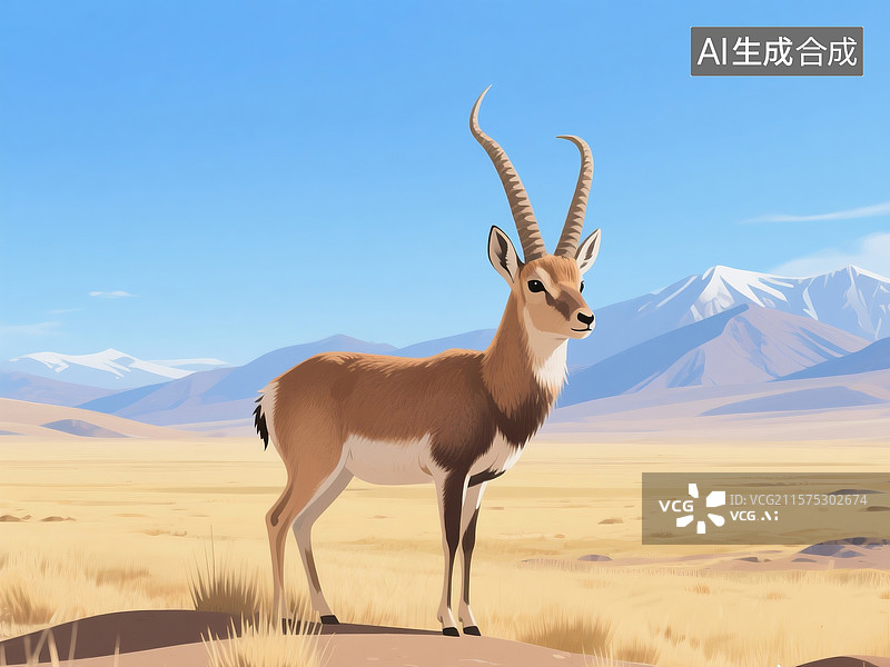 【AI数字艺术】站在土堆上的藏羚羊图片素材