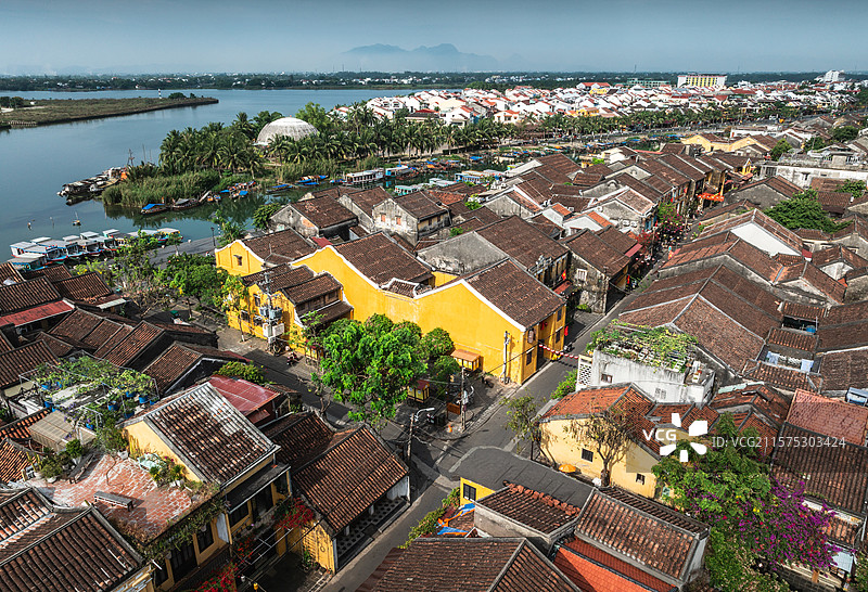 越南会安古城城市建筑街景风光航拍图片素材