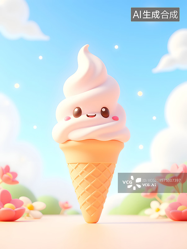 【AI数字艺术】夏季解暑冰淇淋3D渲染图片素材