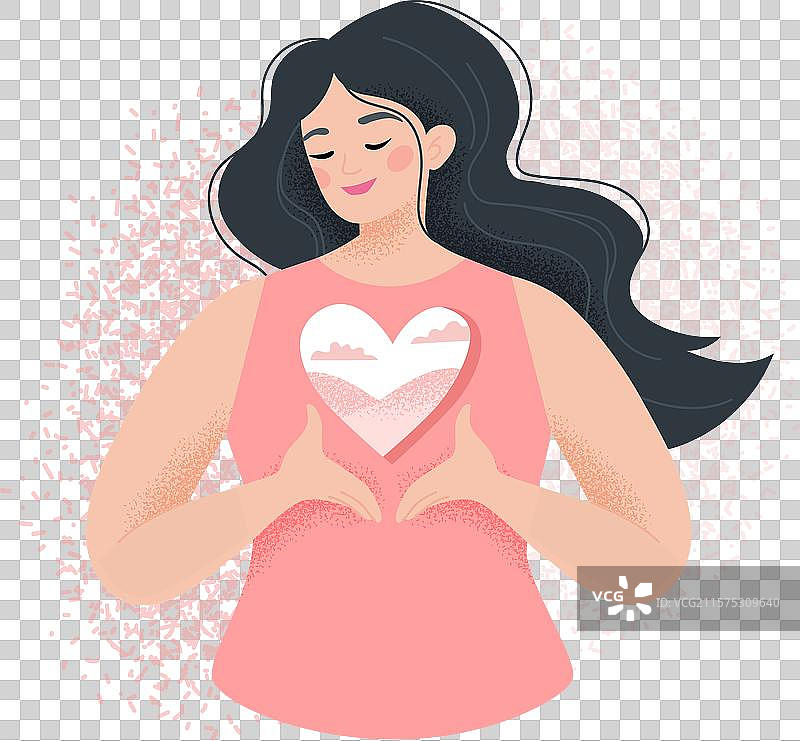 开放心灵概念的快乐女性双手放在胸前图片素材