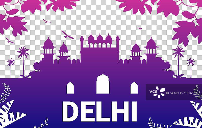 德里天际线剪影与历史建筑图片素材