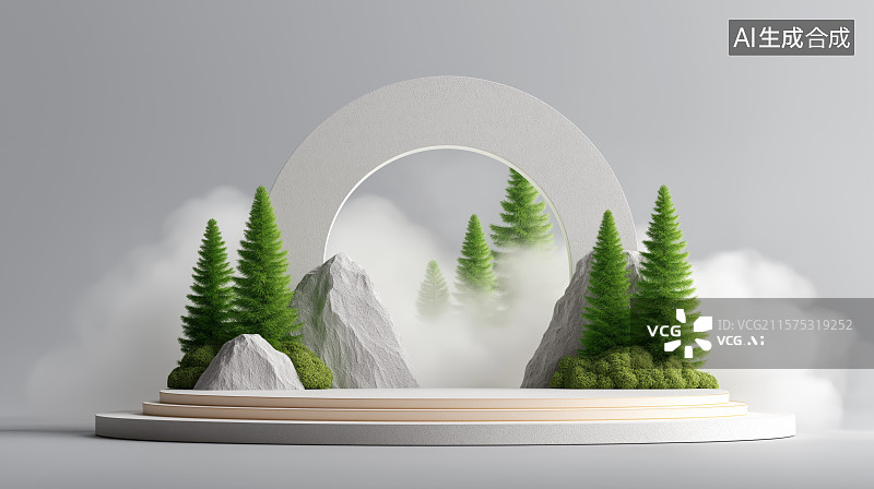 【AI数字艺术】清新森林背景产品展台图片素材
