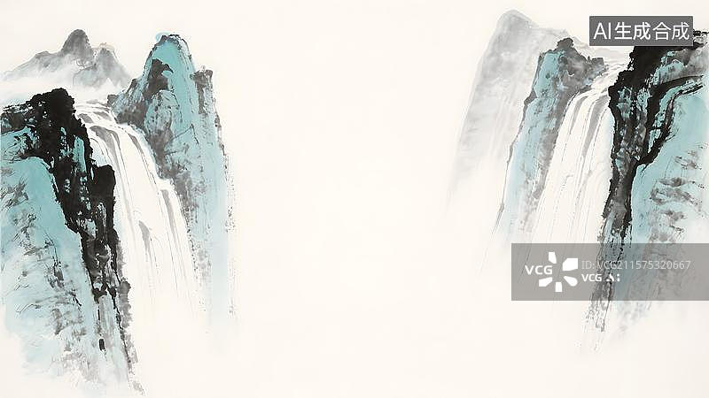 【AI数字艺术】水墨画两侧图片素材
