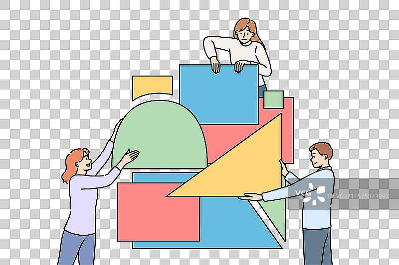 商务人士拼装拼图以尝试解决问题图片素材