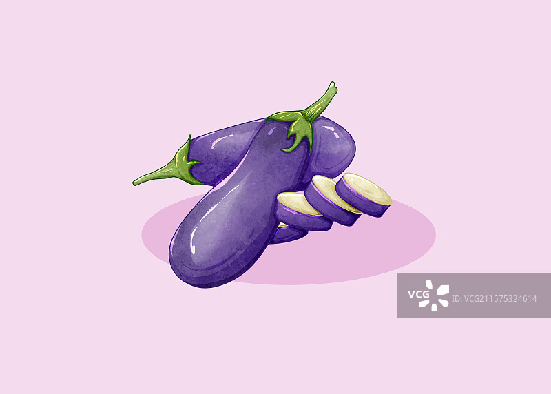 手绘插画蔬菜紫色茄子图片素材