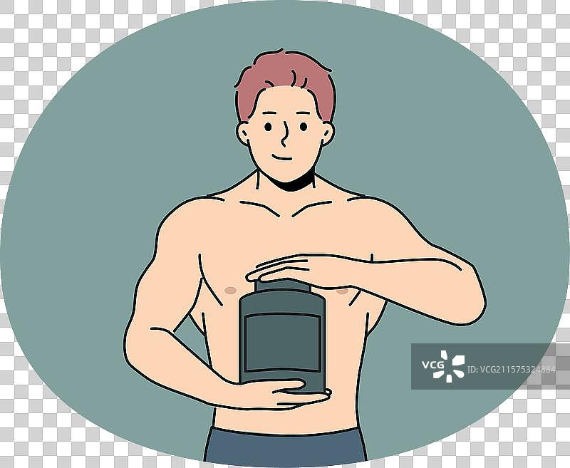 肌肉男士手持蛋白质罐并给予推荐图片素材