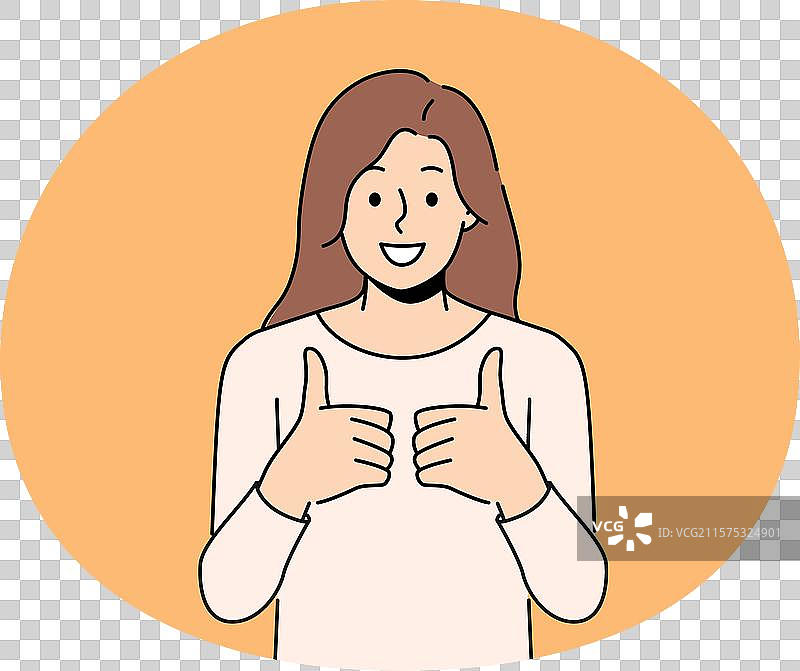 微笑的女性竖起大拇指表示赞同图片素材