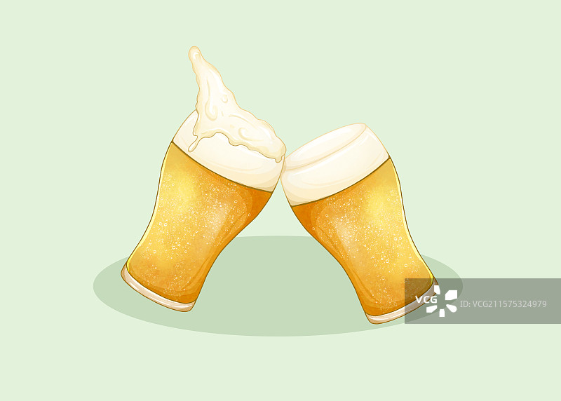 手绘插画碰杯的啤酒杯图片素材