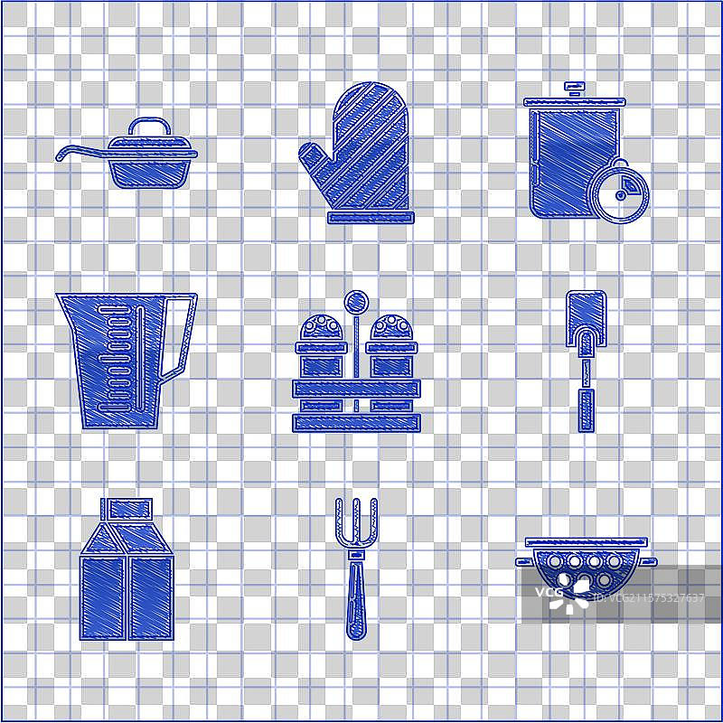 盐和胡椒瓶、叉子、厨房漏网、铲子图片素材