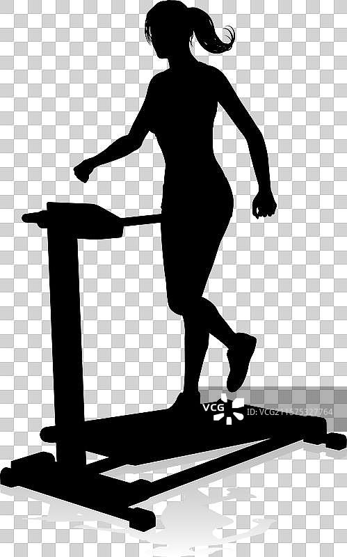 健身房女性剪影在跑步机上跑步图片素材