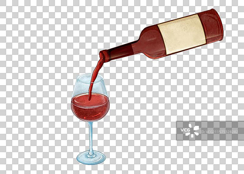 手绘插画往高脚杯里倒红酒图片素材