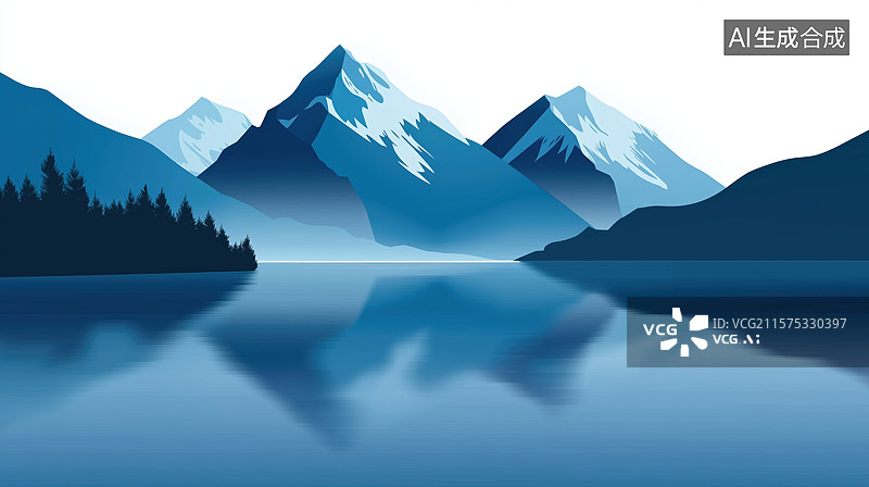 【AI数字艺术】雪山湖景图片素材