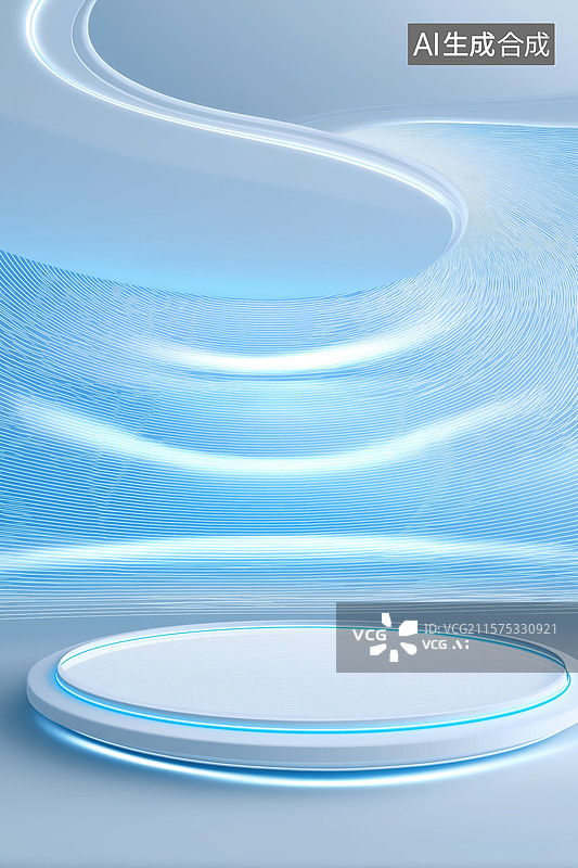【AI数字艺术】蓝色光影环绕的圆形平台图片素材