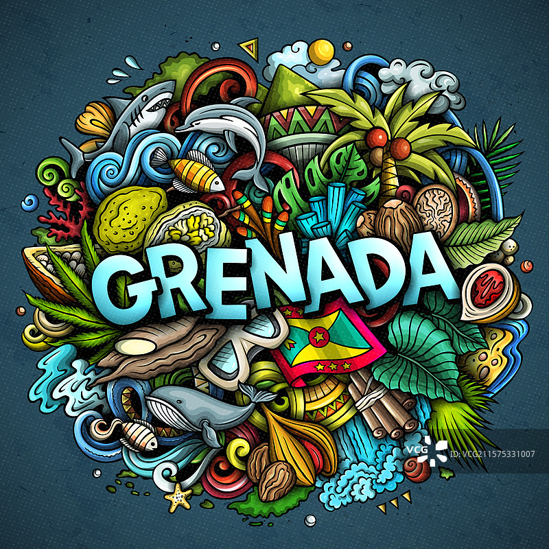 格林纳达卡通涂鸦有趣的地方设计图片素材