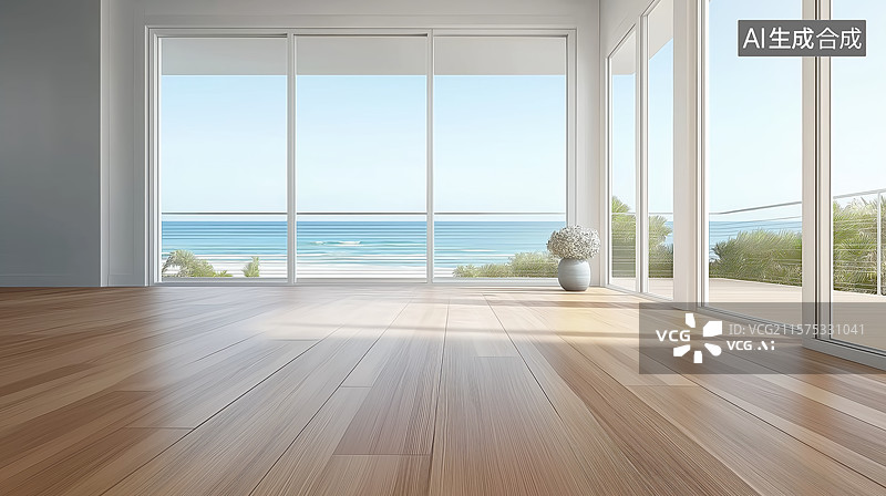 【AI数字艺术】海景窗前的室内空间图片素材