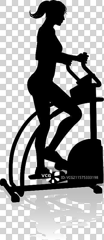 健身房女性剪影在椭圆机上进行交叉训练图片素材
