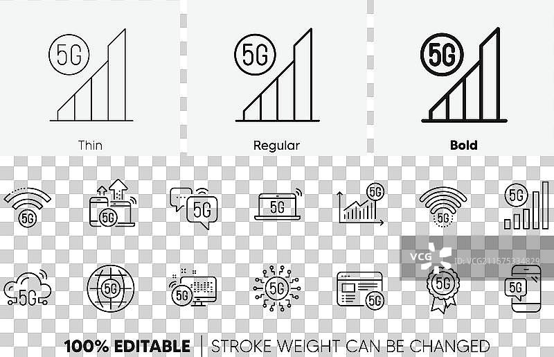 5G技术线条图标集手机连接图片素材